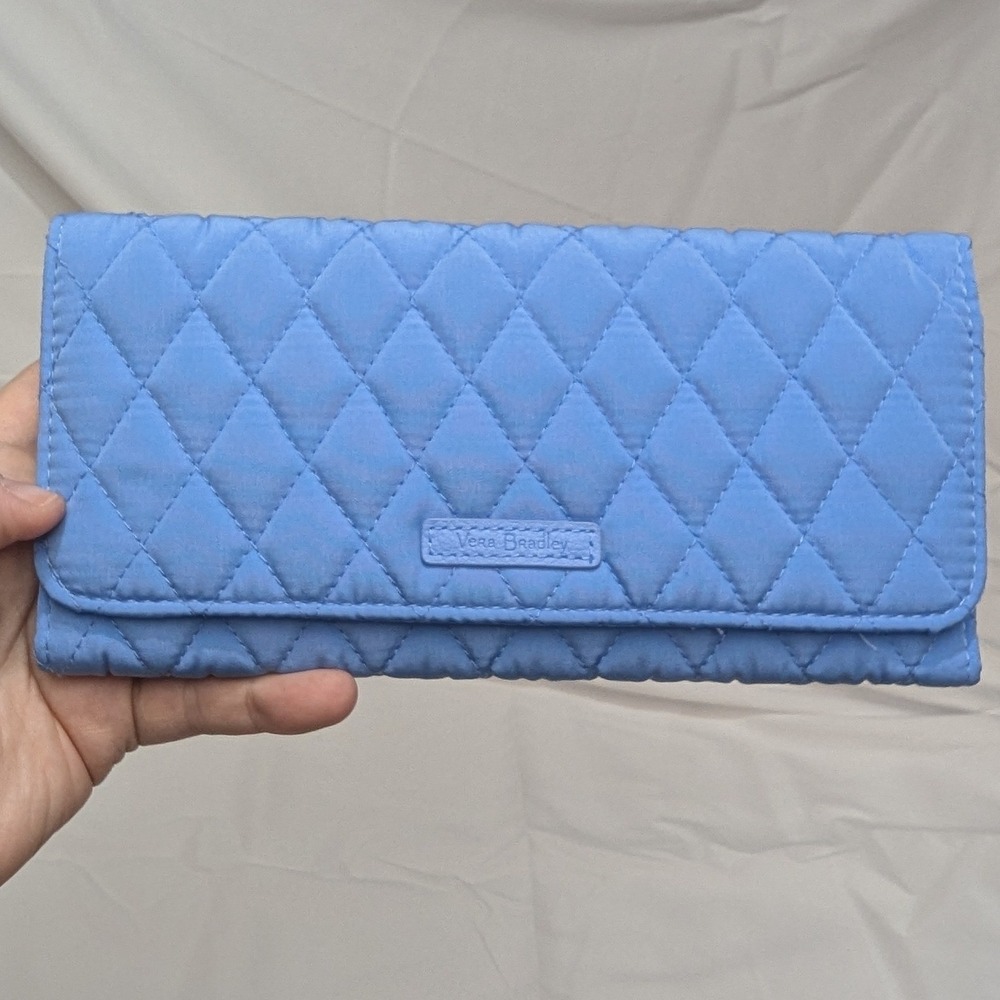 Vera Bradley‎ Quilted Tri-Fold Wallet Womens OS Blue Microfiber Magnetic Snap